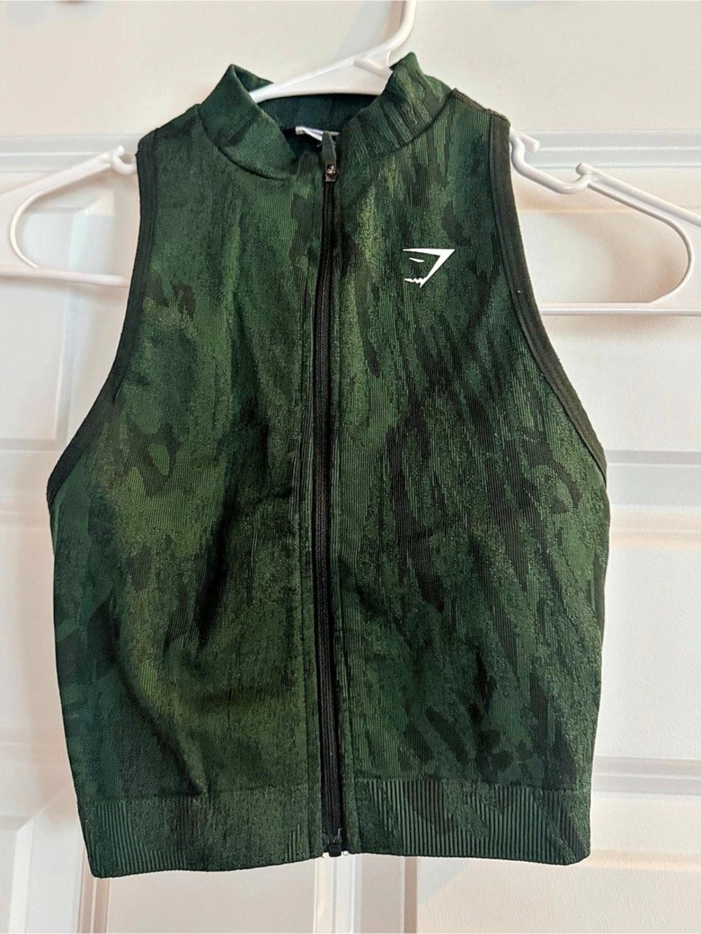 Gymshark Adapt Camo Seamless Zip Up Crop Top Green
